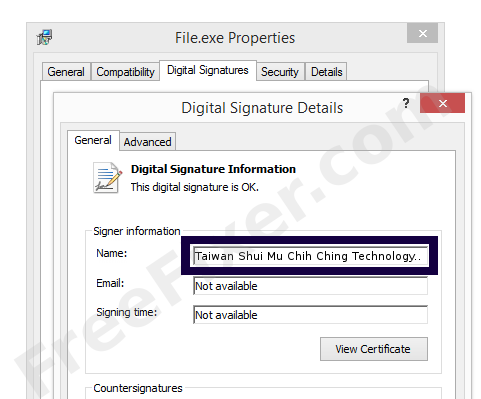 Screenshot of the Taiwan Shui Mu Chih Ching Technology Limited certificate